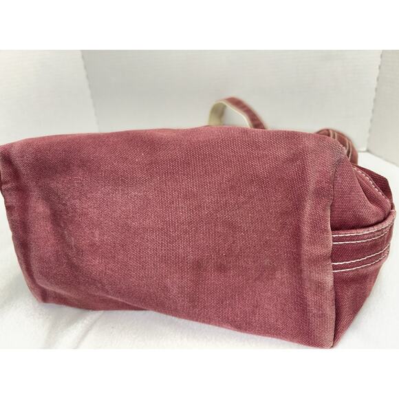 LANDS END Heavyweight Canvas Tote Open Maroon Pockets Inside & Out Key Fob Med - Picture 7 of 16